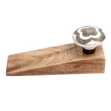 Golden Floral Ceramic Wooden Door Stopper